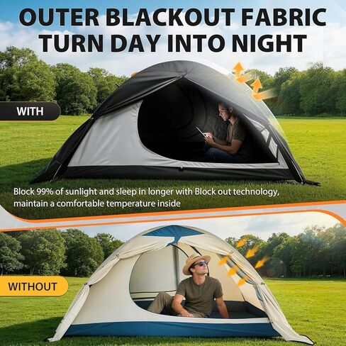 GEERTOP 2 Person 4 Season Blackout Camping Tent - Sleep in Darkroom, Waterproof Rainfly, Snow Skirt, Lightweight Aluminum Pole, Easy Setup for Hiking, Mountaineering, Family Camp in Saudi Arabia