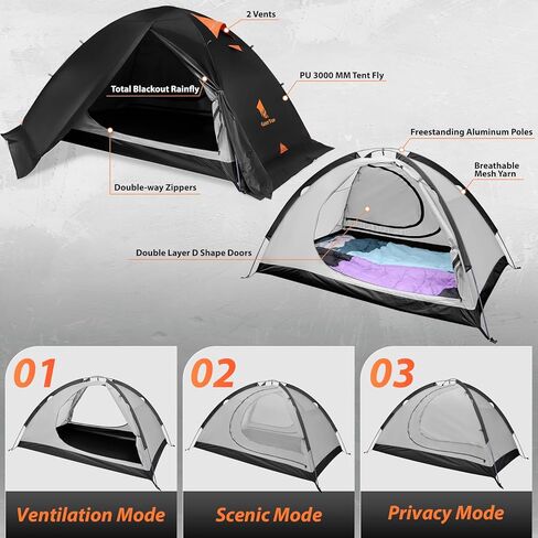 GEERTOP 2 Person 4 Season Blackout Camping Tent - Sleep in Darkroom, Waterproof Rainfly, Snow Skirt, Lightweight Aluminum Pole, Easy Setup for Hiking, Mountaineering, Family Camp in Saudi Arabia