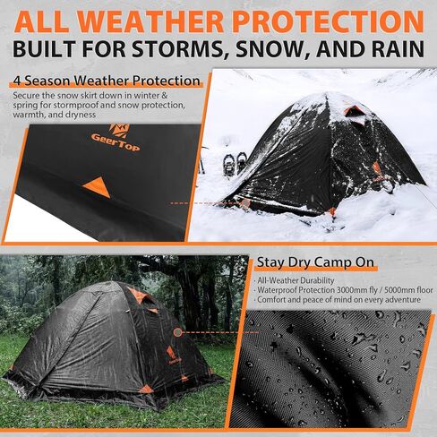 GEERTOP 2 Person 4 Season Blackout Camping Tent - Sleep in Darkroom, Waterproof Rainfly, Snow Skirt, Lightweight Aluminum Pole, Easy Setup for Hiking, Mountaineering, Family Camp in Saudi Arabia