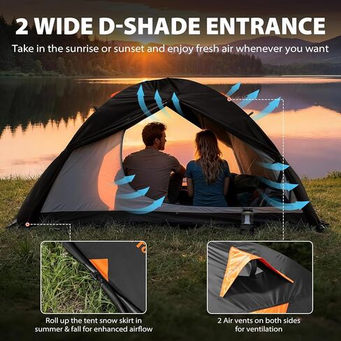 GEERTOP 2 Person 4 Season Blackout Camping Tent - Sleep in Darkroom, Waterproof Rainfly, Snow Skirt, Lightweight Aluminum Pole, Easy Setup for Hiking, Mountaineering, Family Camp in Saudi Arabia