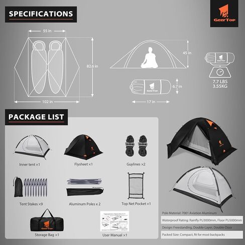 GEERTOP 2 Person 4 Season Blackout Camping Tent - Sleep in Darkroom, Waterproof Rainfly, Snow Skirt, Lightweight Aluminum Pole, Easy Setup for Hiking, Mountaineering, Family Camp in Saudi Arabia
