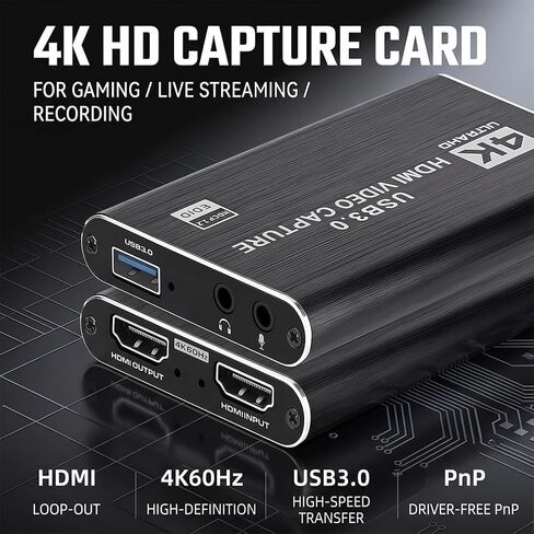 4K HDMI Capture Card USB 3.0 – 1080P 60FPS Gaming & Streaming Video Capture Card with HDMI Loop-Out, Plug & Play, No Driver Needed in Saudi Arabia