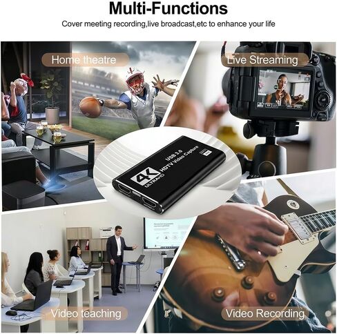4K HDMI Capture Card USB 3.0 – 1080P 60FPS Gaming & Streaming Video Capture Card with HDMI Loop-Out, Plug & Play, No Driver Needed in Saudi Arabia