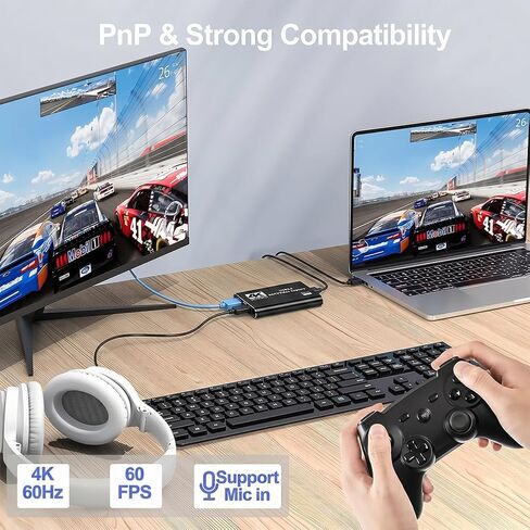 4K HDMI Capture Card USB 3.0 – 1080P 60FPS Gaming & Streaming Video Capture Card with HDMI Loop-Out, Plug & Play, No Driver Needed in Saudi Arabia