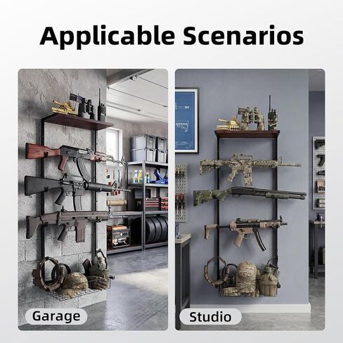 Wall Gun Rack,Indoor Gun Holder, Gun Wall Mount Display, Holds up to 4 Firearms, Includes a Accessories Basket, Suitable for Rifles, Carbines and Shotguns in Saudi Arabia