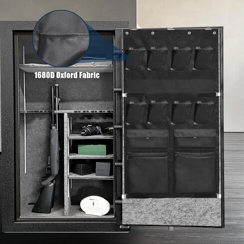 Gun Safe Door Organizer, Gun Safe Accessories Storage,with Pistol Holster, Ammo Holder, Multi Pockets and Mag Pouches, Adjustable Width Fits Door Panel from 28 to 33 inches in Saudi Arabia