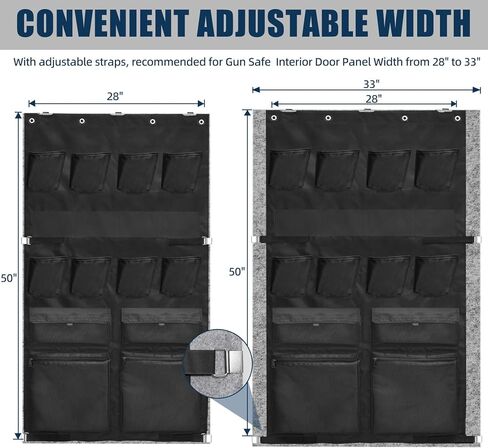 Gun Safe Door Organizer, Gun Safe Accessories Storage,with Pistol Holster, Ammo Holder, Multi Pockets and Mag Pouches, Adjustable Width Fits Door Panel from 28 to 33 inches in Saudi Arabia