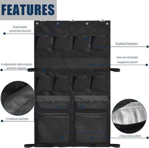 Gun Safe Door Organizer, Gun Safe Accessories Storage,with Pistol Holster, Ammo Holder, Multi Pockets and Mag Pouches, Adjustable Width Fits Door Panel from 28 to 33 inches in Saudi Arabia