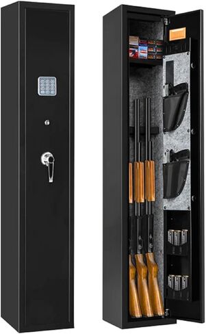 BlackSmith 3 Rifle Gun Safe for Home Rifles and Pistol Long Gun Safe 0.1s Quick Access Fingerprint Recognition Handgun Safe Keypad Wall Mount Gun Cabinet with Pistol Rack Pockets Ammo Storage in Saudi Arabia
