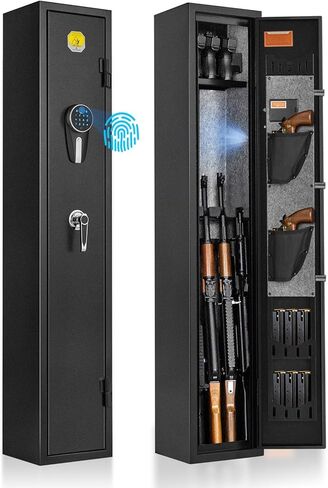 BlackSmith 3 Rifle Gun Safe for Home Rifles and Pistol Long Gun Safe 0.1s Quick Access Fingerprint Recognition Handgun Safe Keypad Wall Mount Gun Cabinet with Pistol Rack Pockets Ammo Storage in Saudi Arabia