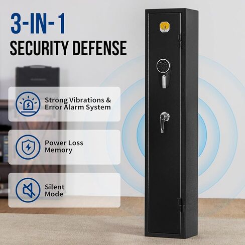 BlackSmith 3 Rifle Gun Safe for Home Rifles and Pistol Long Gun Safe 0.1s Quick Access Fingerprint Recognition Handgun Safe Keypad Wall Mount Gun Cabinet with Pistol Rack Pockets Ammo Storage in Saudi Arabia