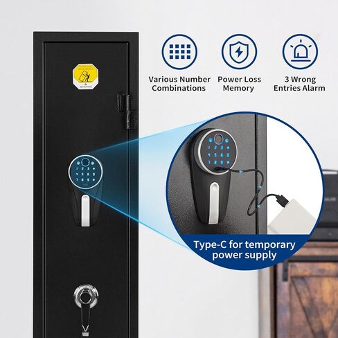 BlackSmith 3 Rifle Gun Safe for Home Rifles and Pistol Long Gun Safe 0.1s Quick Access Fingerprint Recognition Handgun Safe Keypad Wall Mount Gun Cabinet with Pistol Rack Pockets Ammo Storage in Saudi Arabia