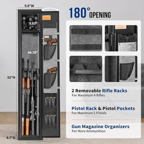 BlackSmith 3 Rifle Gun Safe for Home Rifles and Pistol Long Gun Safe 0.1s Quick Access Fingerprint Recognition Handgun Safe Keypad Wall Mount Gun Cabinet with Pistol Rack Pockets Ammo Storage in Saudi Arabia