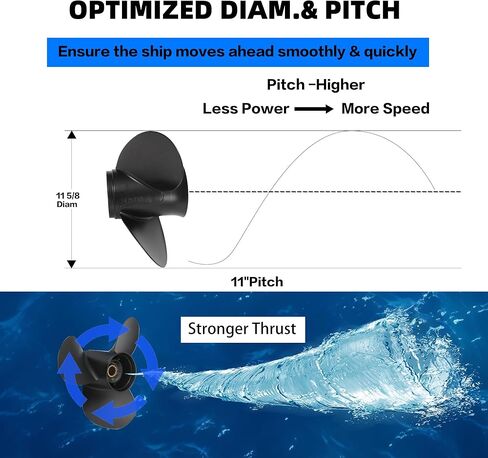 AMYBEST Upgrade Outboard Propeller, 11 1/8 X 13 & 11 5/8 X 11, 13 Spline Tooth Aluminum Prop Compatible for Yamaha 40HP 48HP 50HP 55HP F30 F40 F50 F60 Engines, Hub Kits Included, RH Rotation in Saudi Arabia