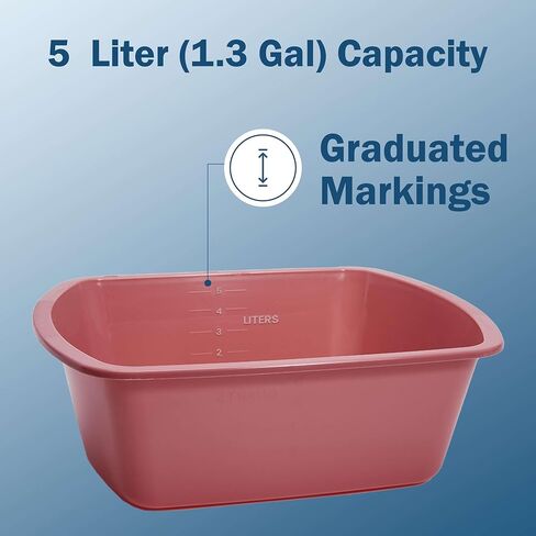 Plastic Wash Basin 5 Pack - 5 Liter Rectangle Plastic Tub with Rolled Rim - Good for Washing Limbs and Carrying Liquid - Good for Hospitals, Nursing Homes, and Medical Facilities in Kuwait