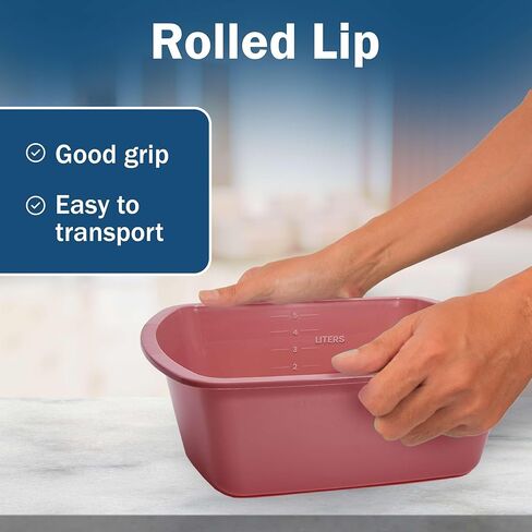 Plastic Wash Basin 5 Pack - 5 Liter Rectangle Plastic Tub with Rolled Rim - Good for Washing Limbs and Carrying Liquid - Good for Hospitals, Nursing Homes, and Medical Facilities in Kuwait