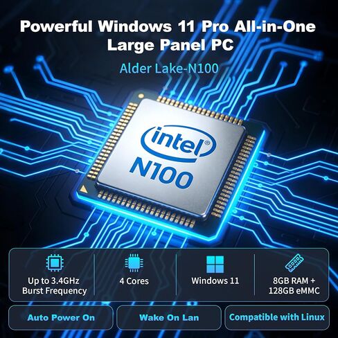 كمبيوتر لوحي الكل في واحد مقاس 21.5 بوصة Win11 Pro، جهاز كمبيوتر بشاشة لمس صناعية بدون مروحة N100، ذاكرة وصول عشوائي 8 جيجابايت وذاكرة قراءة فقط 128 جيجابايت، 1920 * 1080 IPS، USB3.2 * 2، USB2.0 * 2، LAN * 2، HDMI2.0، Type-C3.1 in Kuwait