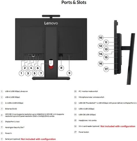 Lenovo ThinkCentre M90a Gen 6 الكل في واحد مع شاشة 27 بوصة QHD (2560x1440) 120 هرتز لا تعمل باللمس، معالج Intel Core Ultra 7 265 vPro، 64 جيجابايت DDR5-5600MT، 1 تيرابايت SSD، Wi-Fi 7، حامل UltraFlex، Windows 11 Pro in Saudi Arabia