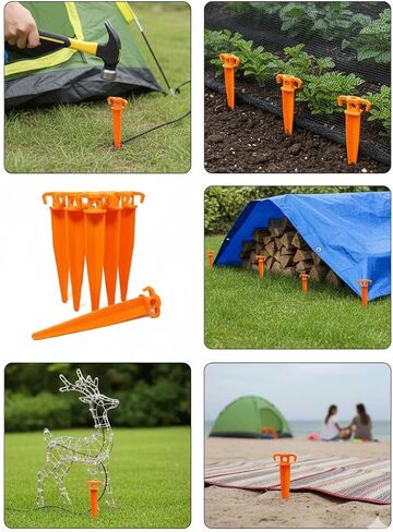 Pack of 6 – 11" Bright Orange Plastic Tent Pegs, Heavy-Duty Ground Stakes for Camping, Gardening, Landscaping & Holiday Light Decorations in Saudi Arabia
