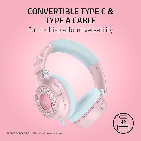 Razer Kraken V4 X Wired Gaming Headset: 40 mm Drivers - Cardioid Mic - Memory Foam Cushions - Chroma RGB Lighting - Type C & Type A Cable - for PC, Mac, PS5, Nintendo Switch 2 - My Melody Edition in Saudi Arabia