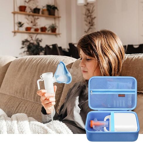 Elonbo Hard Case for Smart Digital Nebulizer Machine/Compression Nebulizer for Breathing Treatment, Portable Home Atomizer Travel Bag, Desktop Asthma Inhaler/Spacer Masks Storage Holder, Blue in Saudi Arabia