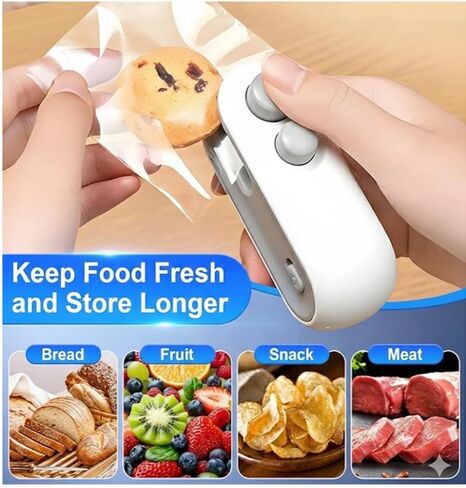 Zelivo Mini Bag Sealer with Cutter & Magnet, Rechargeable USB-C, 2-in-1 Portable Heat Sealer, White, Plastic, 5 Watts, Battery Powered in Saudi Arabia
