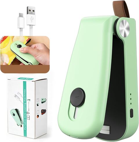NEATEST Mini Bag Sealer, 2026 Upgraded USB Rechargeable 3 Heat Levels Chip Bag Sealer with Cutter Magnet, 2 in 1 Portable Heat Seal Resealer for Plastic Bags, Snacks & Food Storage (Green) in Saudi Arabia