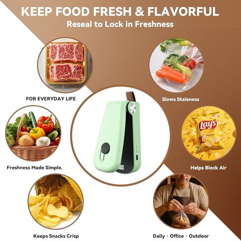 NEATEST Mini Bag Sealer, 2026 Upgraded USB Rechargeable 3 Heat Levels Chip Bag Sealer with Cutter Magnet, 2 in 1 Portable Heat Seal Resealer for Plastic Bags, Snacks & Food Storage (Green) in Saudi Arabia