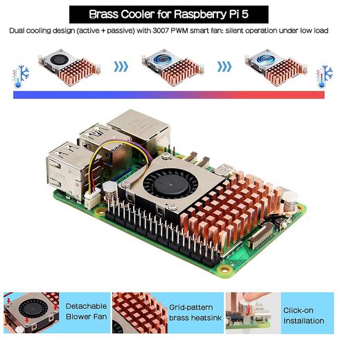 Active Cooler H510 for Raspberry Pi 5, Brass Heatsink with PWM Fan, Dual Active Passive Cooling with Thermal Pads in Saudi Arabia