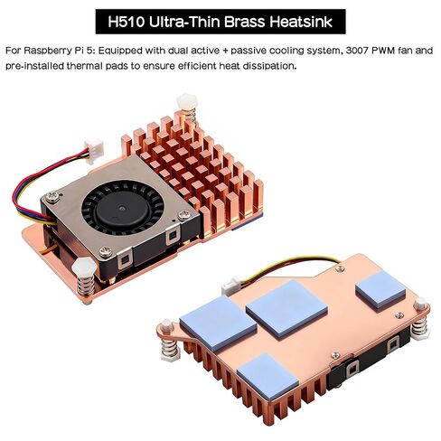 Active Cooler H510 for Raspberry Pi 5, Brass Heatsink with PWM Fan, Dual Active Passive Cooling with Thermal Pads in Saudi Arabia