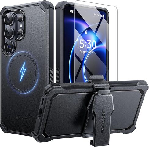 for Samsung Galaxy S26 Ultra Case with Belt Clip,Compatible with MagSafe,Anti-Drop,Shockproof,Heavy Duty Protection,with Screen Protector,with 360°Rotating Kickstand,Black in Saudi Arabia