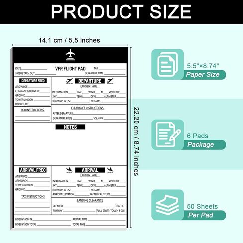 gisgfim 6 Pads VFR Notepad for Pilot Kneeboard Pilot Logbook Professional Knee Board Aviation Airplane Accessories for Flight Bag Addition to The Aviation Knee Board Great Gifts for Students & CFIs in Saudi Arabia