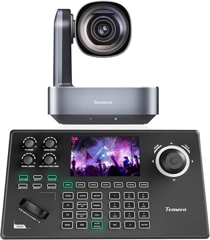 Tenveo 4K PTZ Camera and Controller Bundle/Kits, 12X AI Tracking HDMI/USB/LAN(PoE) 4K PTZ Camera with NDI PTZ Controller 5-Inch LCD 4D Joystick for Church Live Streaming Conference in Saudi Arabia