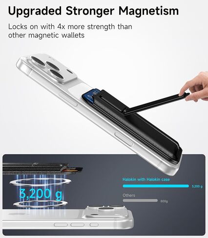 لمحفظة Magsafe، 4 حامل بطاقات مع حامل، حجب RFID مع حلقة مغناطيسية، جلد نحيف خفيف الوزن لمحفظة Magsafe لهاتف iPhone 17/16/15/14/13/12، وليس لسلسلة iphone Mini، أسود in Kuwait