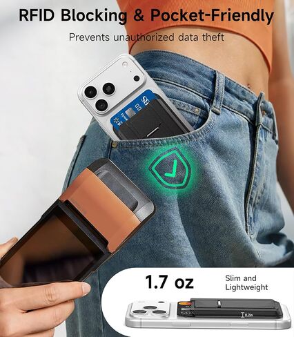 لمحفظة Magsafe، 4 حامل بطاقات مع حامل، حجب RFID مع حلقة مغناطيسية، جلد نحيف خفيف الوزن لمحفظة Magsafe لهاتف iPhone 17/16/15/14/13/12، وليس لسلسلة iphone Mini، أسود in Kuwait