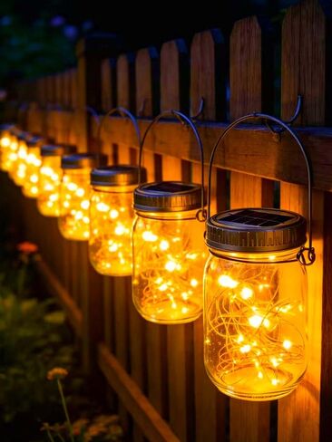 مجموعة فوانيس زجاجية كريستالية مكونة من 12 قطعة من Cooo تعمل بالطاقة الشمسية 30LED أضواء جرة ميسون، مقاومة للماء في الهواء الطلق للتعليق في الفناء والشرفة والحديقة والفناء الخلفي والشرفة والحديقة وتركيبات الإضاءة الجدارية المصنوعة يدويًا ديكور أبيض دافئ in Kuwait