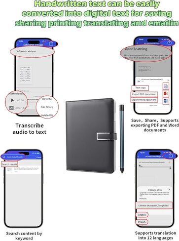 Digital Notebook with Pen Set smart Pen Enables Synchronized Handwriting, OCR to Text, Offline Storage, Audio Recording and Note Sharing, Compatible with iOS and Android in Saudi Arabia