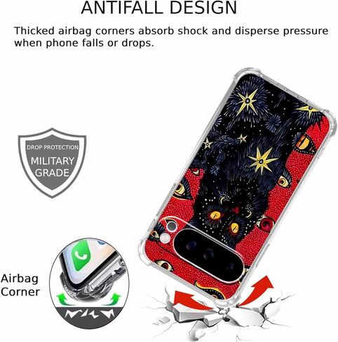 حافظة لهاتف Google Pixel 10 Pro XL بتصميم Hippie Art، نمط قطة سوداء لطيف وشفاف، غطاء هاتف ممتص للصدمات ناعم وشفاف، 6.8 بوصة (Cat، P10XL) in Kuwait