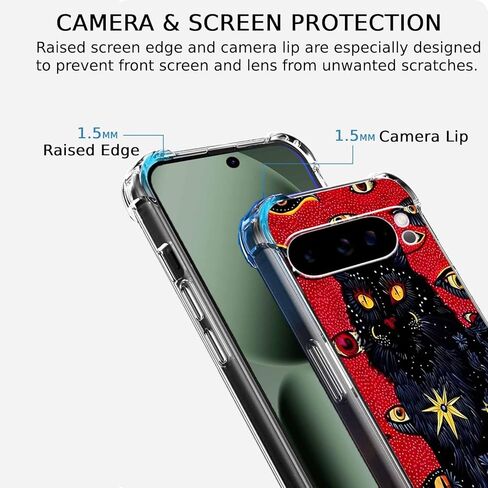 حافظة لهاتف Google Pixel 10 Pro XL بتصميم Hippie Art، نمط قطة سوداء لطيف وشفاف، غطاء هاتف ممتص للصدمات ناعم وشفاف، 6.8 بوصة (Cat، P10XL) in Kuwait