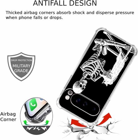 حافظة لهاتف Google Pixel 10 Pro XL بتصميم جمجمة، نمط هيكل عظمي رائع ونمط قطة، غطاء هاتف ممتص للصدمات ناعم وشفاف من مادة TPU، 6.8 بوصة (جمجمة، P10XL) in Kuwait