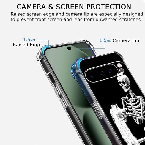 حافظة لهاتف Google Pixel 10 Pro XL بتصميم جمجمة، نمط هيكل عظمي رائع ونمط قطة، غطاء هاتف ممتص للصدمات ناعم وشفاف من مادة TPU، 6.8 بوصة (جمجمة، P10XL) in Kuwait