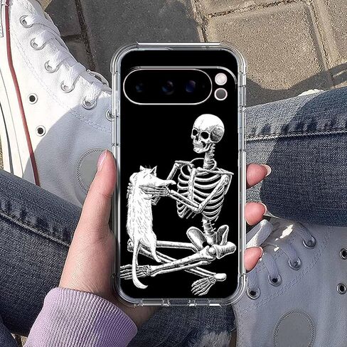 حافظة لهاتف Google Pixel 10 Pro XL بتصميم جمجمة، نمط هيكل عظمي رائع ونمط قطة، غطاء هاتف ممتص للصدمات ناعم وشفاف من مادة TPU، 6.8 بوصة (جمجمة، P10XL) in Kuwait