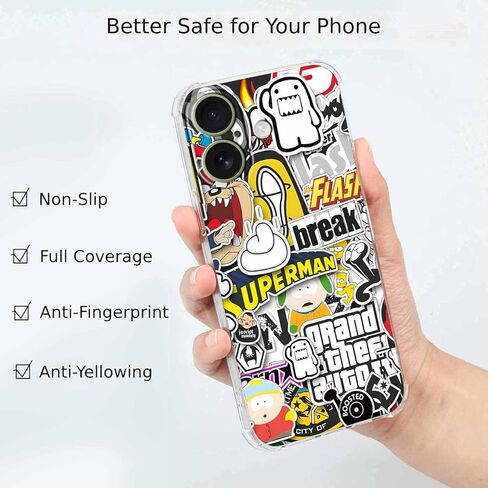 حافظة لهاتف iPhone 17 بتصميم ثقافة البوب، ملصق كرتوني جمالي على شكل قنبلة بوب آرت، غطاء هاتف ممتص للصدمات ناعم وشفاف من مادة TPU، 6.3 بوصات (Pop، 17) in Kuwait