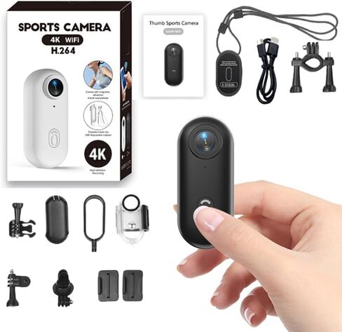 كاميرا TKMARS 4K للجسم بحجم الإبهام يمكن ارتداؤها مع مشبك مغناطيسي، كاميرا حركة صغيرة مع تسجيل حلقة الصوت والفيديو، كاميرا جسم محمولة مقاومة للماء للعمل الآمن والسفر والدراجات النارية والحيوانات الأليفة باللون الأسود in Kuwait