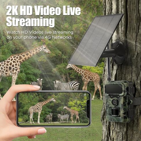 كاميرا خلوية تعمل بالطاقة الشمسية، كاميرات ألعاب 4G LTE 64 ميجابكسل 2K HD بث مباشر، كاميرا للرؤية الليلية في الهواء الطلق، كاميرا للحياة البرية قابلة لإعادة الشحن، كاميرات الغزلان للفناء الخلفي (تتضمن بطاقة TF سعة 64 جيجابايت) in Saudi Arabia