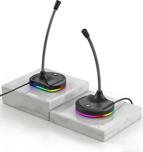 USB Computer Microphone, 360 Degree Adjustable Gooseneck Design, Mute Button & LED Indicator, Noise-Canceling Technology, Plug & Play for Online Chatting, Podcasting, Gaming (Windows/Mac), Black in Saudi Arabia