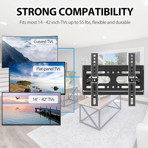 JOBZYP Tilt TV Wall Mount Bracket for 14-42 Flat Screen TVs & Monitors, 19 21 23 27 29 32 37 39 Inch Low Profile Universal Tilting TV Monitor Mount Fits 8" Wood Studs VESA 50x50-200x200mm Up to 55 LBS in Saudi Arabia