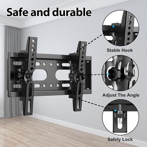 JOBZYP Tilt TV Wall Mount Bracket for 14-42 Flat Screen TVs & Monitors, 19 21 23 27 29 32 37 39 Inch Low Profile Universal Tilting TV Monitor Mount Fits 8" Wood Studs VESA 50x50-200x200mm Up to 55 LBS in Saudi Arabia