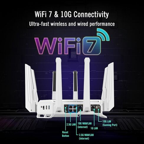 ASUS GT-BE19000AI Tri-Band WiFi 7 (802.11be) AI Gaming Router, 320MHz Bandwidth & 4096-QAM, MLO, Dual 10G Ports, AI Game Boost, Gaming Network, Aura RGB, AiMesh Support, Guest Network Pro in Saudi Arabia