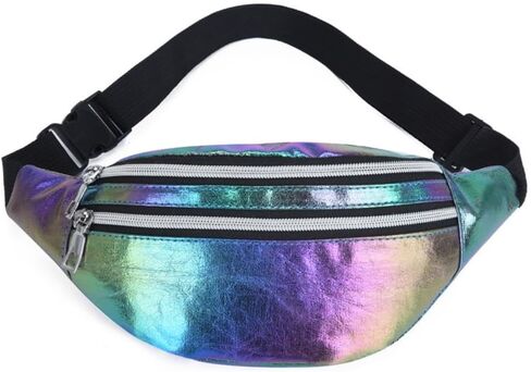 Neon Reflective Fanny Pack for Women - Trendy Laser Rainbow Waist Bag with Adjustable Strap (Colorful) in Saudi Arabia